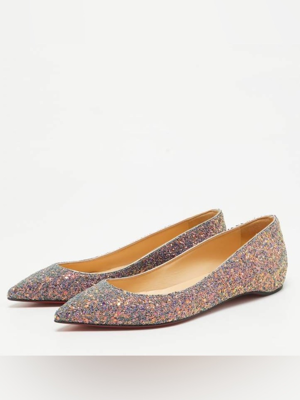 Christian Louboutin Kate Multicolor Blue Glitter Pointed Toe Ballet Flats Sz 6.5